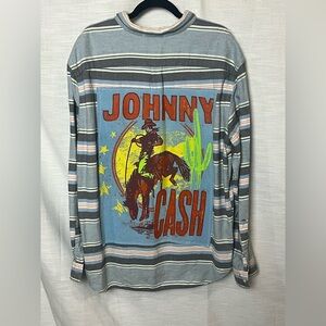 Upcycled Handmade Vintage Johnny Cash Cowboy Band Graphic T-Shirt on Flannel